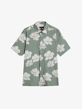Ted Baker Sage Green Short-Sleeve Floral Button-Down Shirt